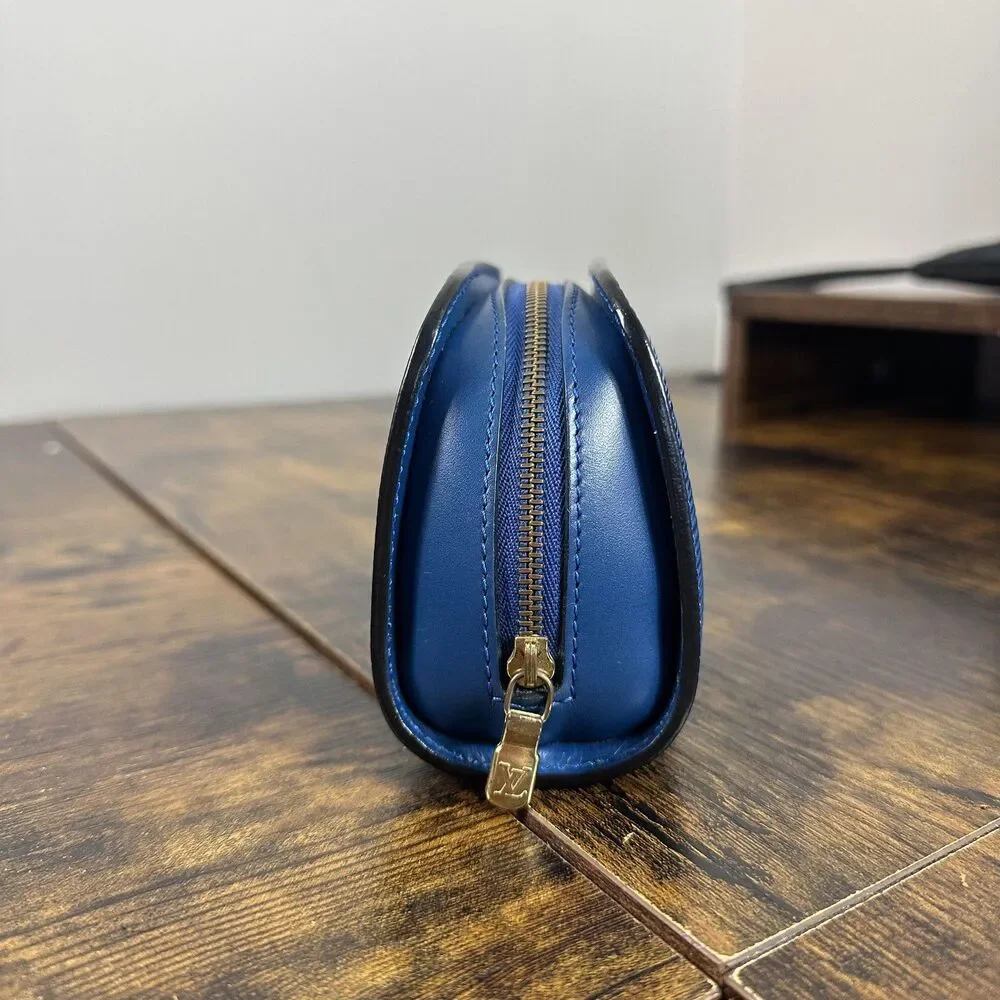 Louis Vuitton Epi Clutch Bag Womens Small Blue Leather France Cosmetic Pouch